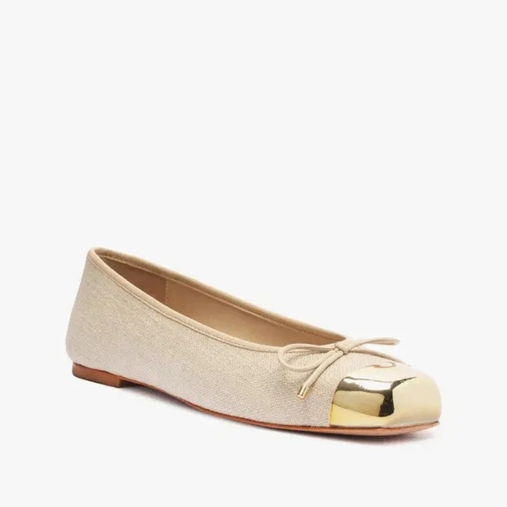 SCHUTZ Beige Canvas Ballet Flats with Gold Cap Toe